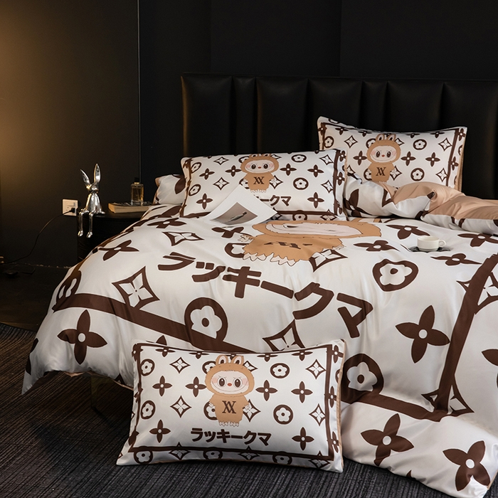 91家纺网 家纺一手货源 找家纺 2025新款水洗真丝数码印花四件套 路易兔