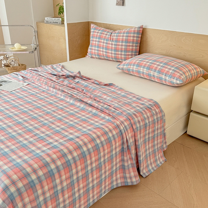 91家纺网 家纺一手货源 找家纺 晓时候 2025新款100%全棉色织水洗棉床单全棉床单纯棉床单 云舒粉