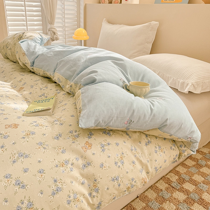 91家纺网 家纺一手货源 找家纺 绵庭家纺 2025新款12868全棉套件单品系列二单被套 雅园漫游-蓝