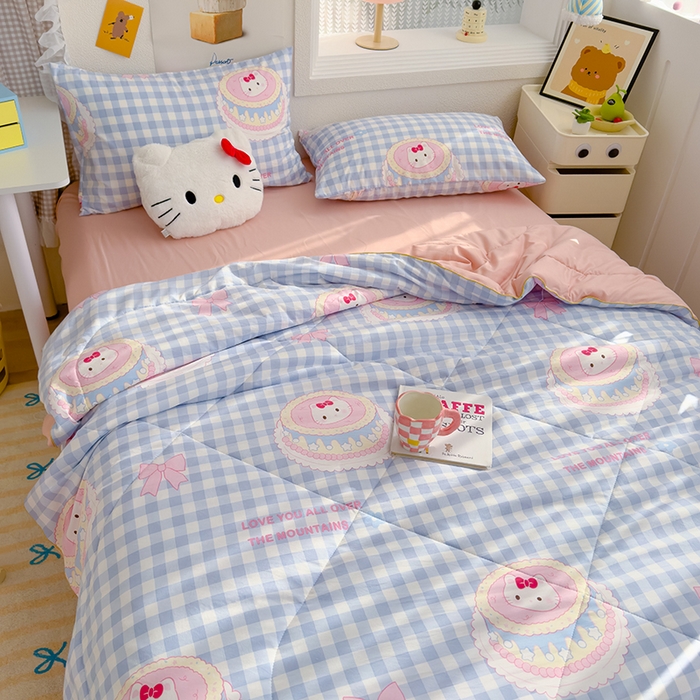 91家纺网 家纺一手货源 找家纺 太阳树家纺 2025新款A类母婴级双层纱大豆被大豆纤维夏被 蛋糕猫