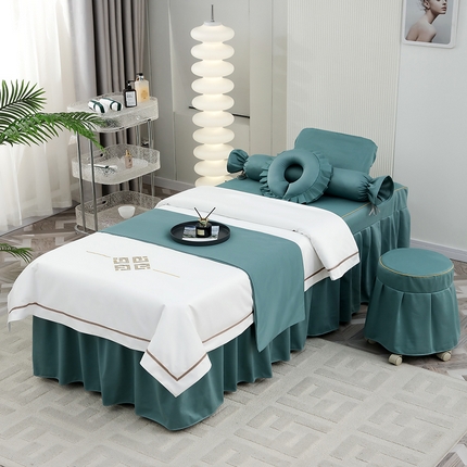 91家纺网 家纺一手货源 找家纺 千姿坊 2025新款床罩四件套-倾城 倾城-孔雀绿+白