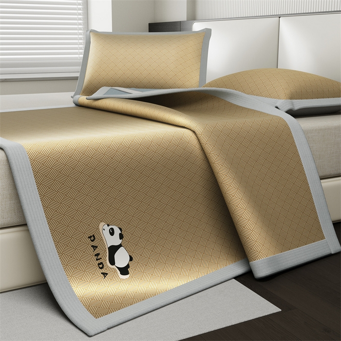 91家纺网 家纺一手货源 找家纺 叠派家纺  2025新款5A抗菌A类冰丝凉席-饼干花熊猫款 熊猫-棕色