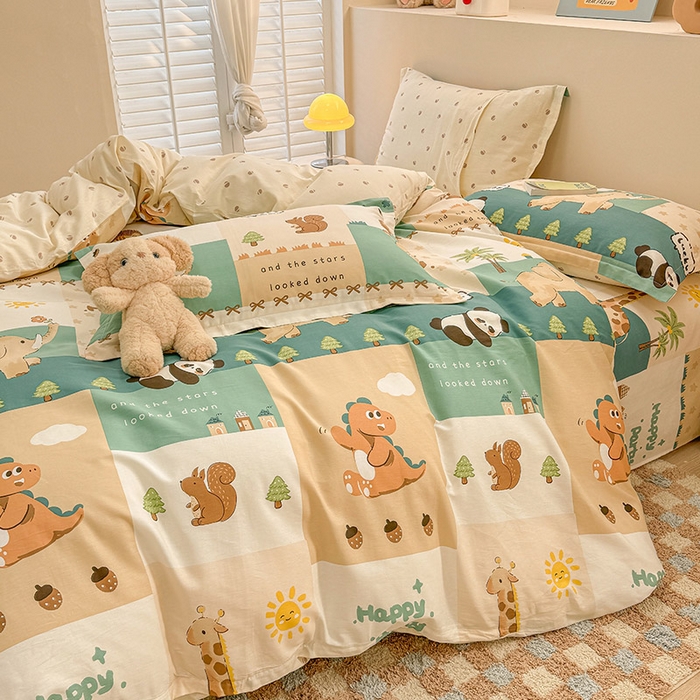 91家纺网 家纺一手货源 找家纺 绵庭家纺 2025新款12868全棉套件单品系列二四件套 玩趣森林