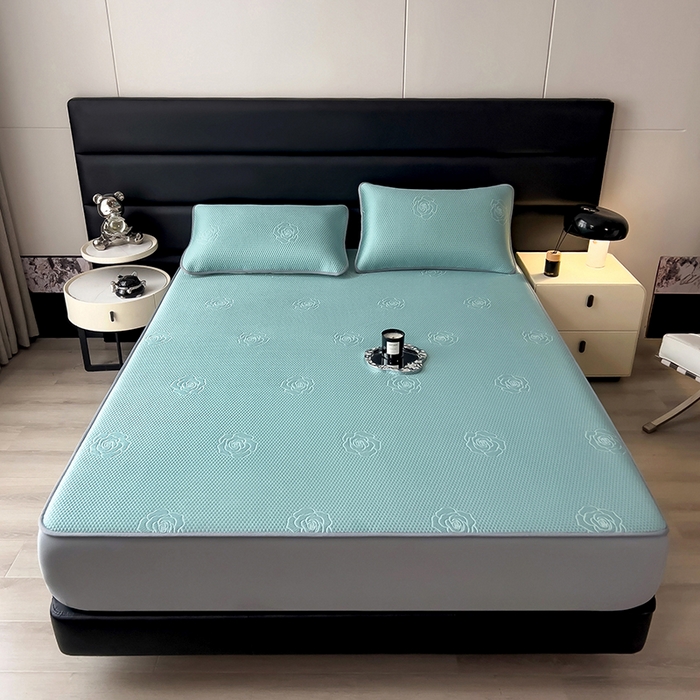 91家纺网 家纺一手货源 找家纺 （总）欧邦 2025新款A类3D提花冰豆豆床笠款凉席