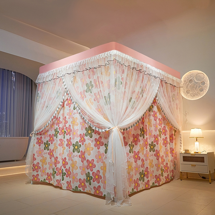 91家纺网 家纺一手货源 找家纺 锦逸家居 2025新款四季款三开门落地床幔蚊帐 幻城-艾丽尔