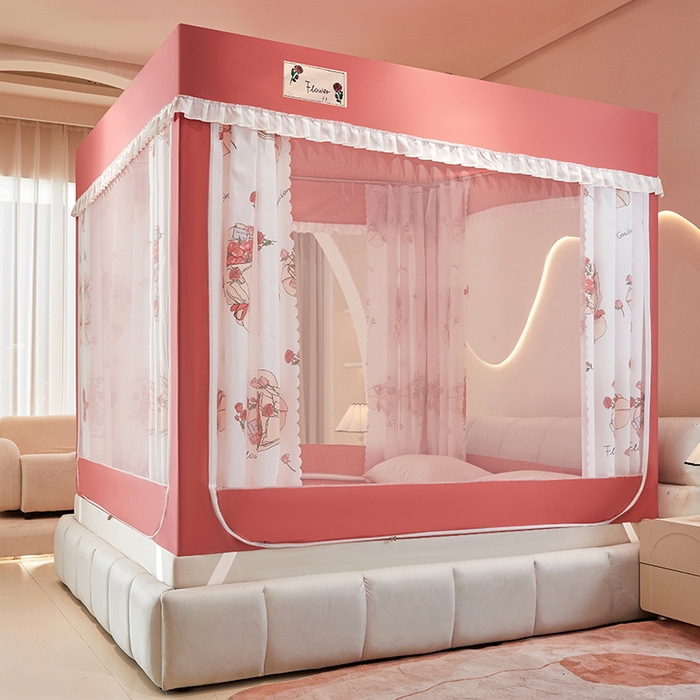 91家纺网 家纺一手货源 找家纺 锦逸家居 2025新款坐床式防摔遮光蚊帐 玫瑰爱人-遮光