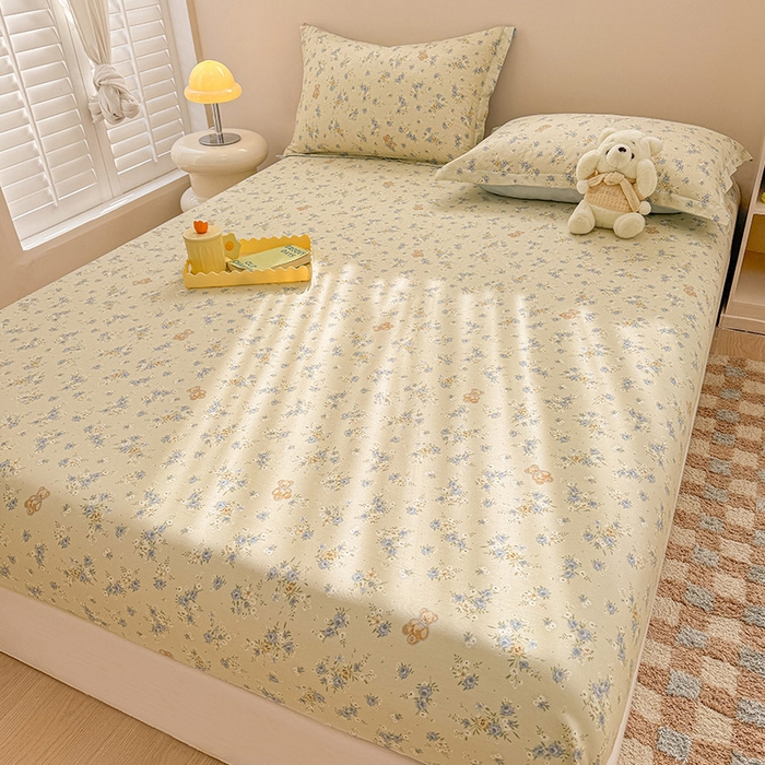 91家纺网 家纺一手货源 找家纺 2025新款12868全棉套件单品系列二单床笠 雅园漫游-蓝