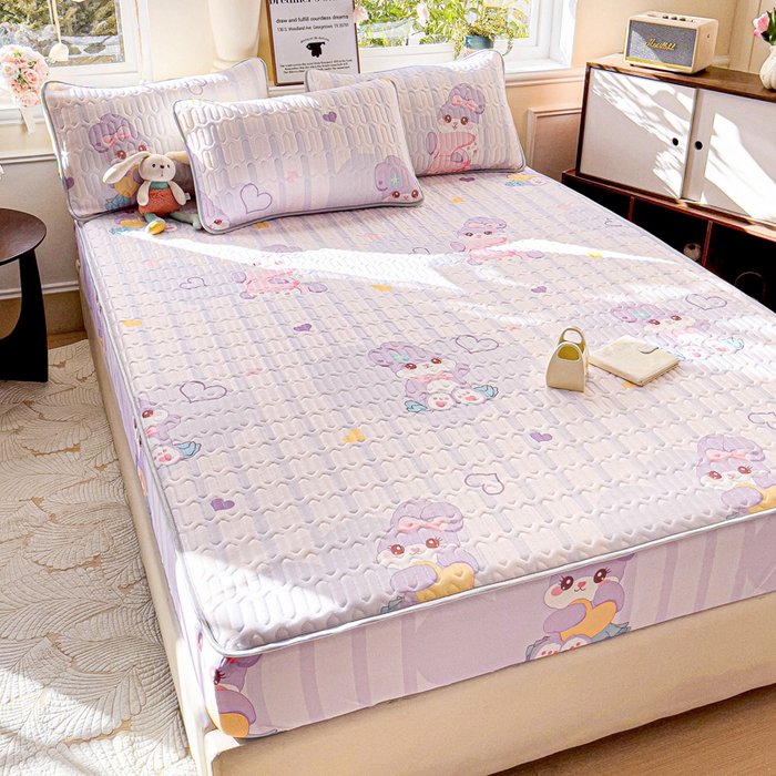 91家纺网 家纺一手货源 找家纺 富馨莱 2025新款A类凉感丝空气纤维凉席床笠款 菲菲兔-紫