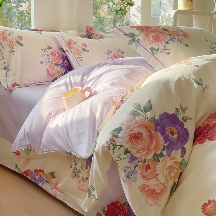 91家纺网 家纺一手货源 找家纺 铭博家纺 新款直播爆款网红全棉四件套13070印花吊边一字绣纯棉被套工艺款 宁洛薇1