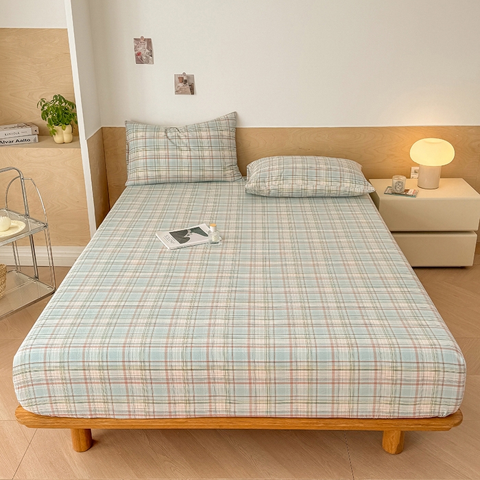 91家纺网 家纺一手货源 找家纺 晓时候 2025新款100%全棉色织水洗棉床笠全棉床笠纯棉床笠 米兰格