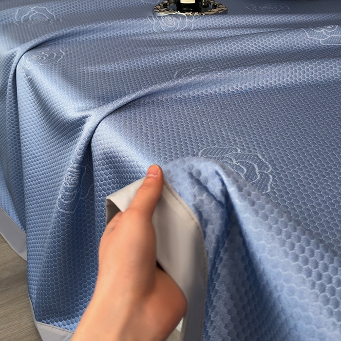 91家纺网 家纺一手货源 找家纺 欧邦 2025新款A类3D提花冰豆豆床笠款凉席 床笠款-蓝灰