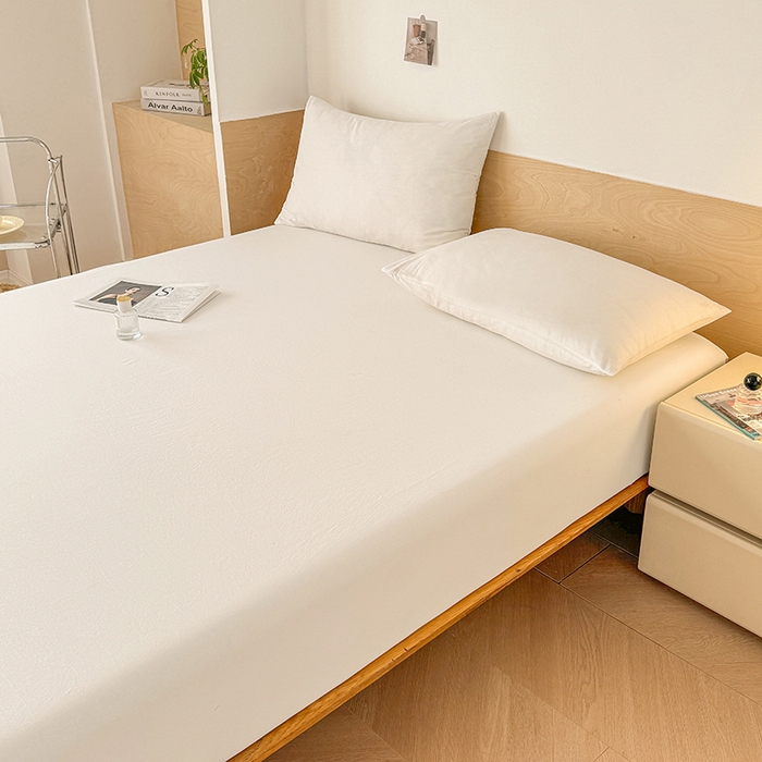 91家纺网 家纺一手货源 找家纺 晓时候 2025新款100%全棉色织水洗棉床笠全棉床笠纯棉床笠 本白