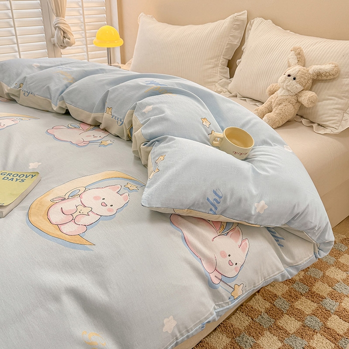 91家纺网 家纺一手货源 找家纺 绵庭家纺 2025新款12868全棉套件单品系列二单被套 月亮兔