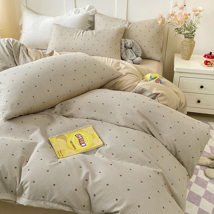 91家纺网 家纺一手货源 找家纺 汣沐生活 2025新款针织棉印花款四件套 摩卡小熊