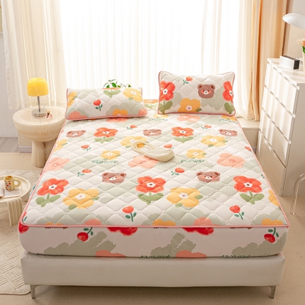 云玲时尚 2025新款三防磨毛防水夹棉单人枕套 花朵小熊