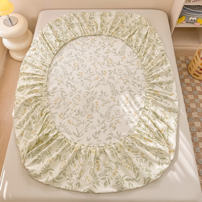 91家纺网 家纺一手货源 找家纺 2025新款12868全棉套件单品系列二单床笠 叶伴花开