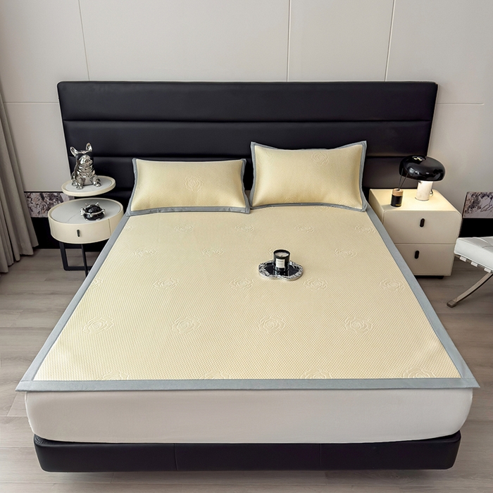 91家纺网 家纺一手货源 找家纺 欧邦 2025新款A类3D立体提花冰豆豆凉席 冰豆豆-柠檬黄