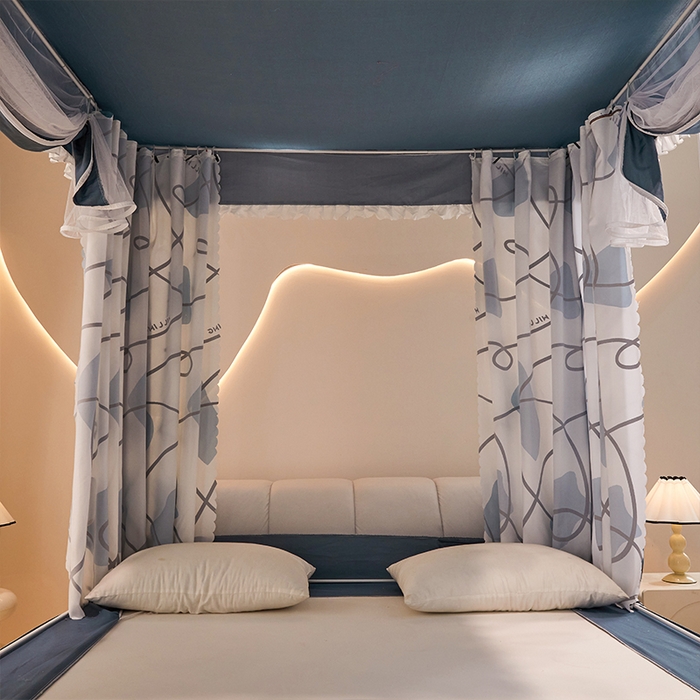 91家纺网 家纺一手货源 找家纺 锦逸家居 2025新款坐床式防摔遮光蚊帐 巴塞罗纳-不遮光