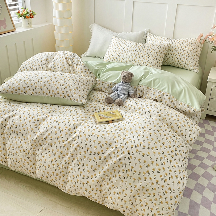 91家纺网 家纺一手货源 找家纺 汣沐生活 2025新款针织棉印花款四件套 舒芙蕾