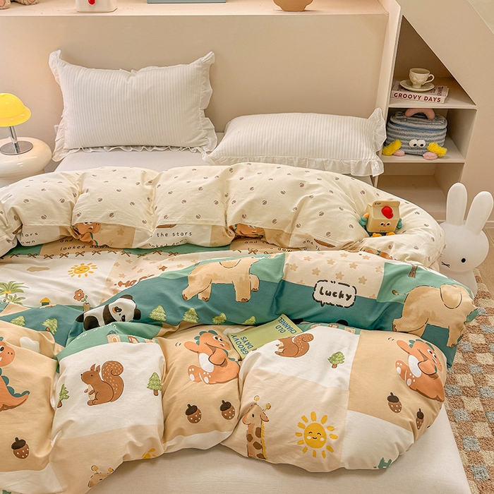 91家纺网 家纺一手货源 找家纺 绵庭家纺 2025新款12868全棉套件单品系列二单被套 玩趣森林