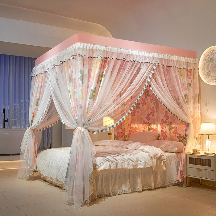 91家纺网 家纺一手货源 找家纺 锦逸家居 2025新款四季款三开门落地床幔蚊帐 幻城-艾丽尔
