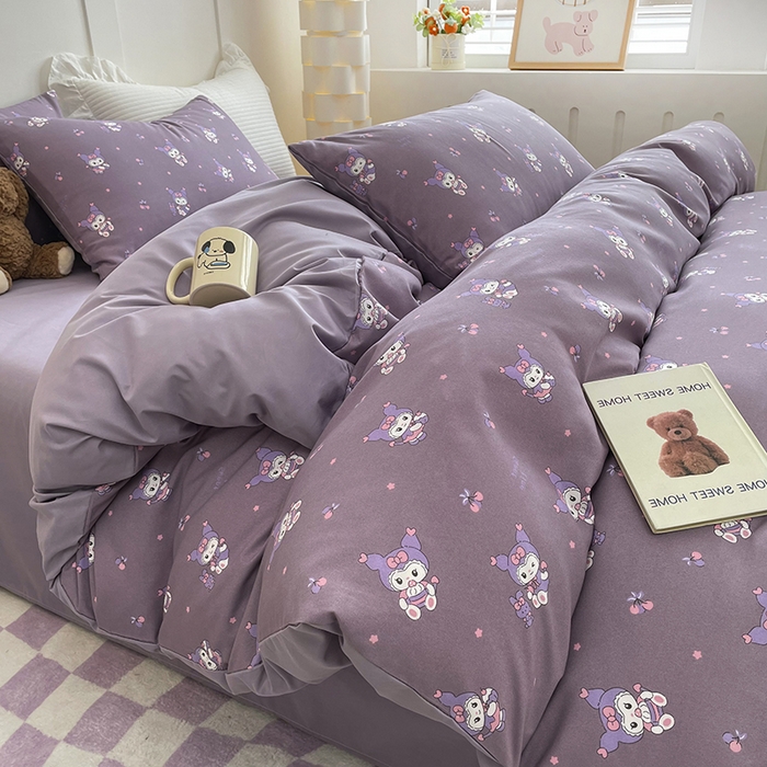 91家纺网 家纺一手货源 找家纺 汣沐生活 2025新款针织棉印花款四件套 库洛米-紫