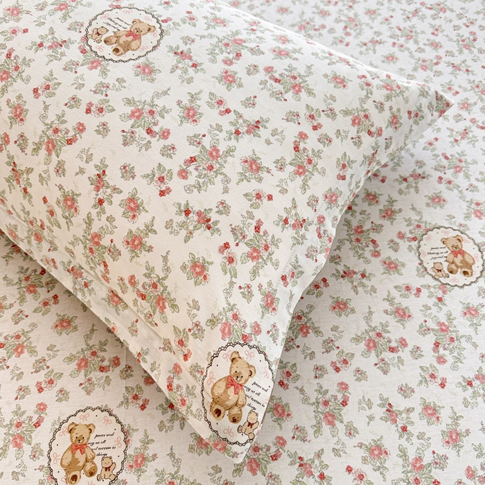 91家纺网 家纺一手货源 找家纺 绵庭家纺 2025新款12868全棉套件单品系列二单枕套 清茶小熊-米