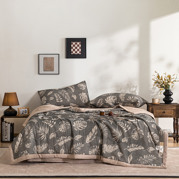 91家纺网 家纺一手货源 找家纺 吾诺 2025新建全棉印花泡泡双层纱大豆夏被子被芯全棉夏被四件套夏凉被空调被 北欧森林