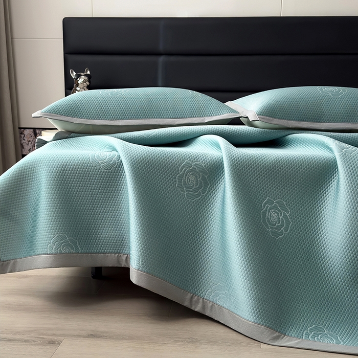 91家纺网 家纺一手货源 找家纺 欧邦 2025新款A类3D立体提花冰豆豆凉席 冰豆豆-冰爽绿