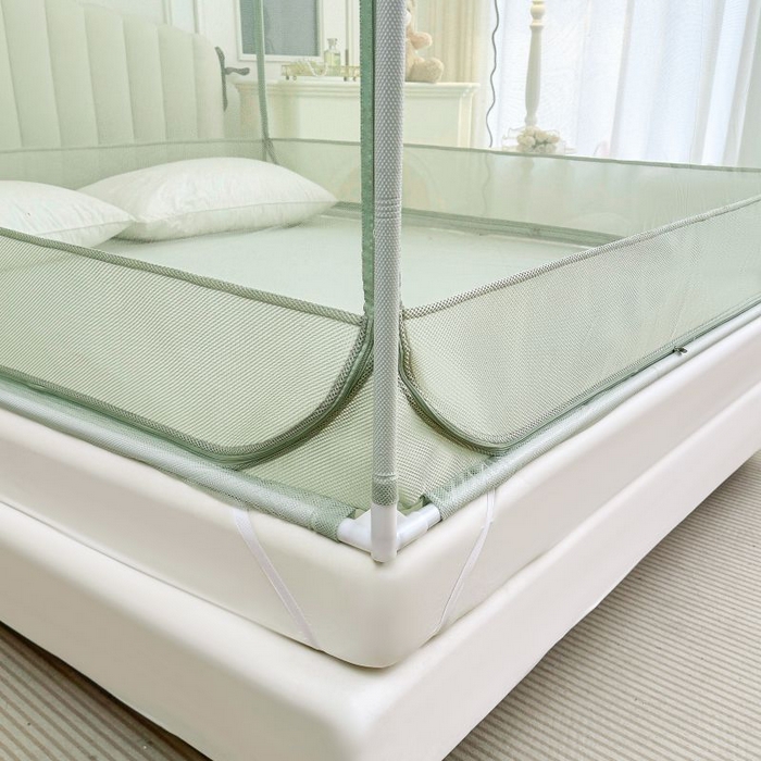 91家纺网 家纺一手货源 找家纺 梦尔佳蚊帐 2025新款双层花边全包围全底款和床笠款三开门蚊帐-863系列青春亮丽 沫绿