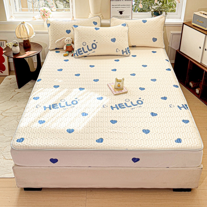 91家纺网 家纺一手货源 找家纺 富馨莱 2025新款A类凉感丝空气纤维凉席床笠款 蓝色梦幻