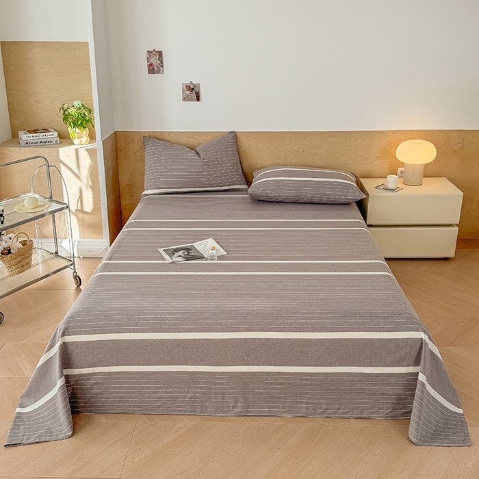 91家纺网 家纺一手货源 找家纺 晓时候 2025新款100%全棉色织水洗棉床单全棉床单纯棉床单 灰细条