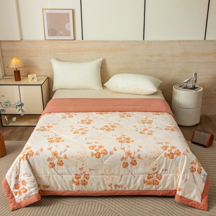 91家纺网 家纺一手货源 找家纺 大世界被王  2025新款亲肤舒适佰花锦夏被夏凉被空调被 晨醒--桔