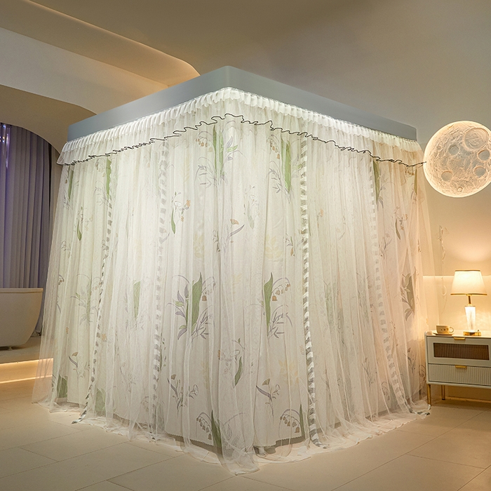 91家纺网 家纺一手货源 找家纺 锦逸家居 2025新款四季款三开门落地床幔蚊帐 幻城-云儿坊