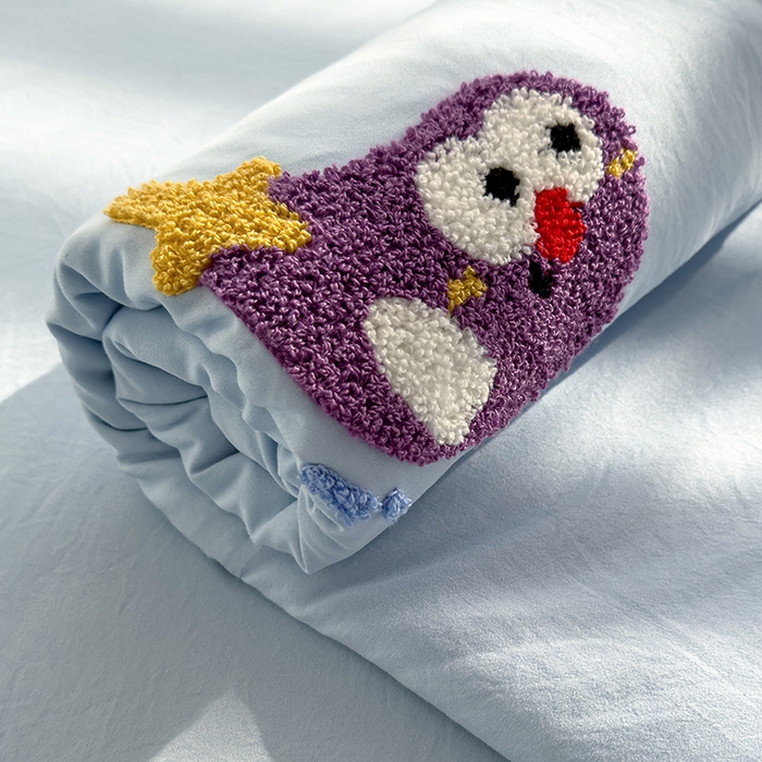 91家纺网 家纺一手货源 找家纺 曼谷家纺 2025新款软糯毛巾绣水洗棉床单床笠枕套纯色床单床笠枕套单品 茄子-天蓝