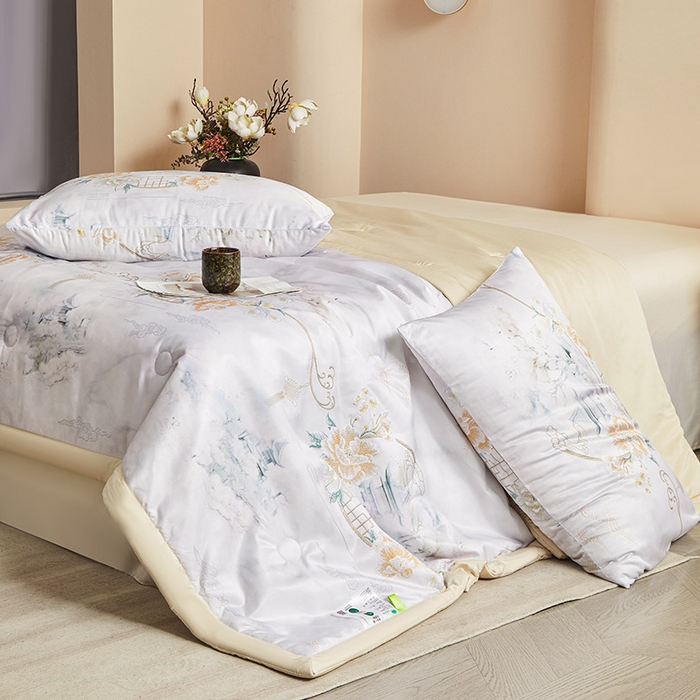 91家纺网 家纺一手货源 找家纺 兴邦 2026新款直播爆款夏被花香凉感数码印花夏凉被空调被可机洗被芯 兰亭序