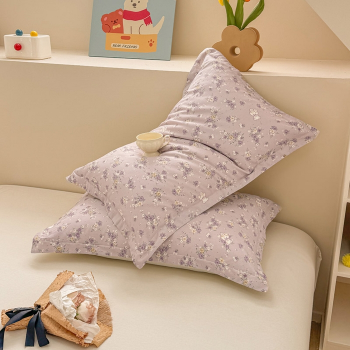 91家纺网 家纺一手货源 找家纺 绵庭家纺 2025新款12868全棉套件单品系列二单枕套 雅园漫游-紫