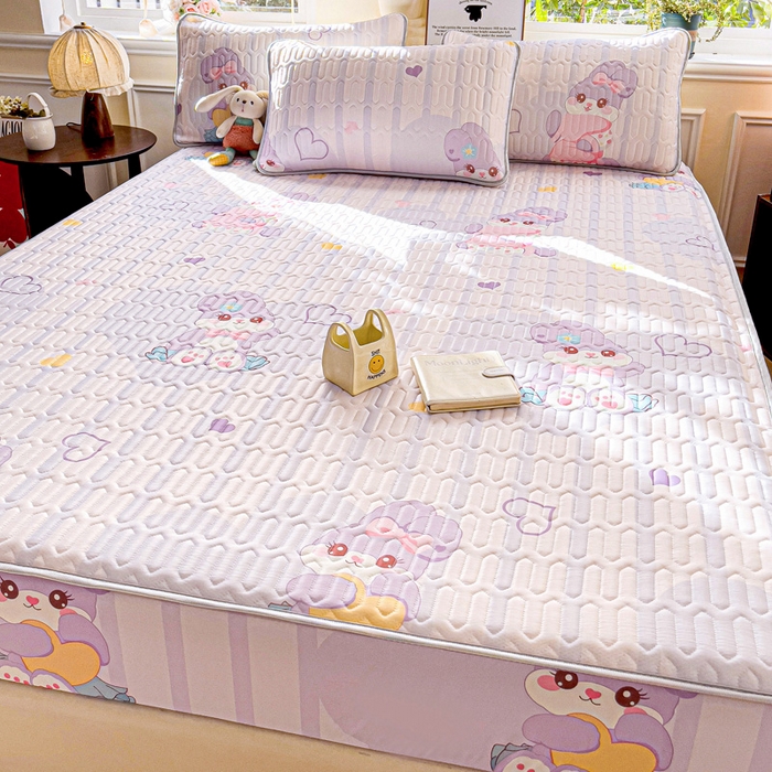 91家纺网 家纺一手货源 找家纺 富馨莱 2025新款A类凉感丝空气纤维凉席床笠款 菲菲兔-紫