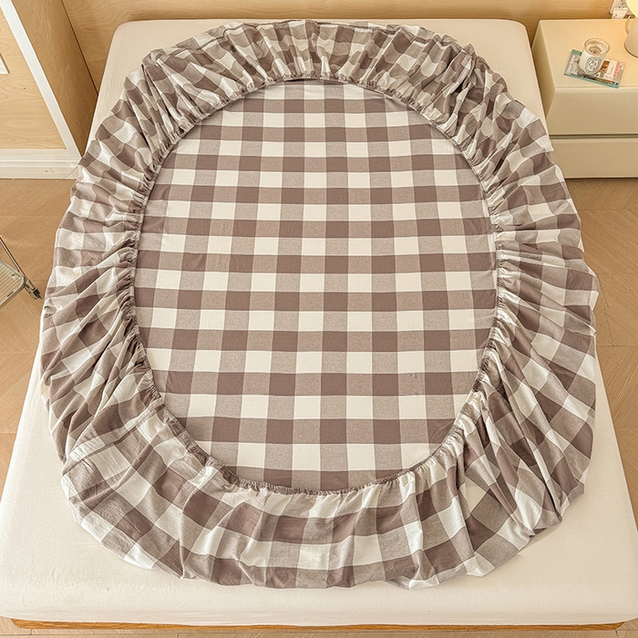 91家纺网 家纺一手货源 找家纺 晓时候 2025新款100%全棉色织水洗棉床笠全棉床笠纯棉床笠 灰中格