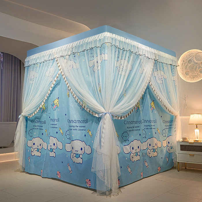 91家纺网 家纺一手货源 找家纺 锦逸家居 2025新款四季款三开门落地床幔蚊帐 幻城-玉桂狗