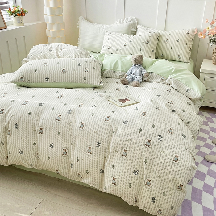 91家纺网 家纺一手货源 找家纺 汣沐生活 2025新款针织棉印花款四件套 清风小记