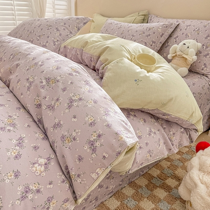 91家纺网 家纺一手货源 找家纺 绵庭家纺 2025新款12868全棉套件单品系列二四件套 雅园漫游-紫