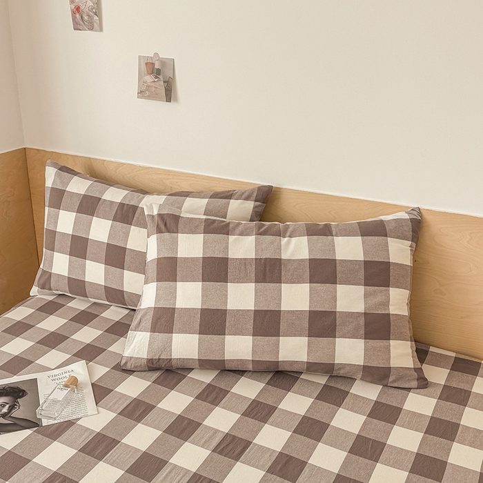 91家纺网 家纺一手货源 找家纺 晓时候 2025新款100%全棉色织水洗棉床笠全棉床笠纯棉床笠 灰中格