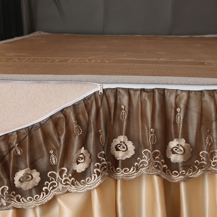 91家纺网 家纺一手货源 找家纺 能好家纺 2025新款提花冰藤席凉席床裙款 格调咖