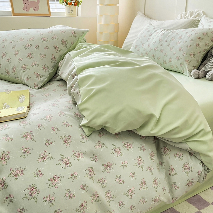 91家纺网 家纺一手货源 找家纺 汣沐生活 2025新款针织棉印花款四件套 蔓春