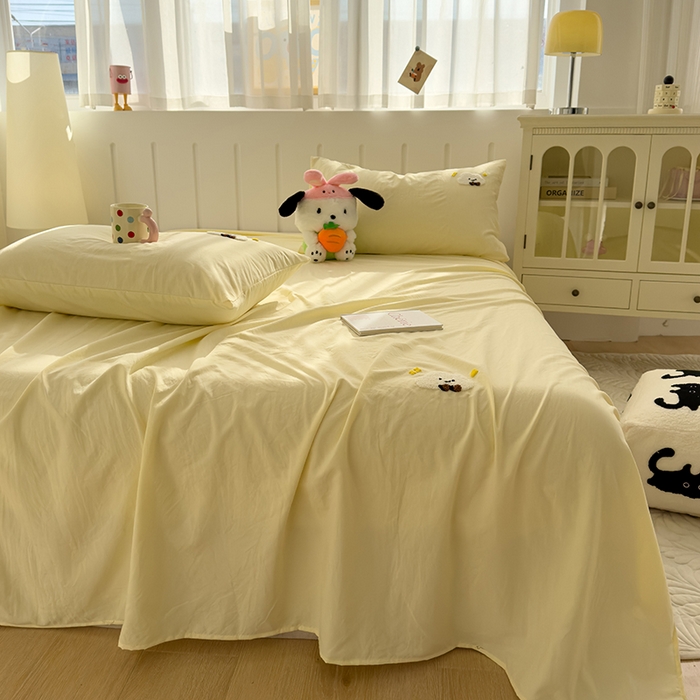 91家纺网 家纺一手货源 找家纺 曼谷家纺 2025新款软糯毛巾绣水洗棉床单床笠枕套纯色床单床笠枕套单品 小白云-芝士