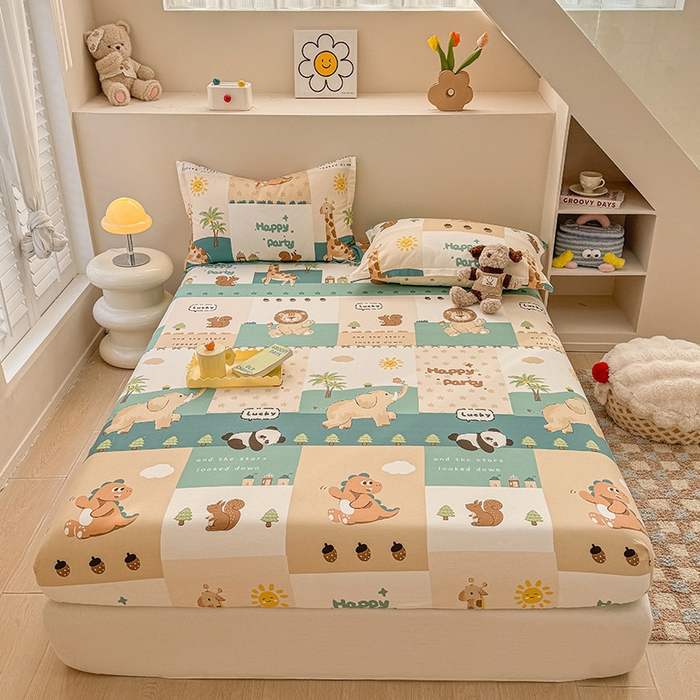 91家纺网 家纺一手货源 找家纺 2025新款12868全棉套件单品系列二单床笠 玩趣森林