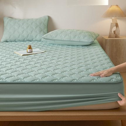 雪云美2025新款全棉夹棉床笠13372斜纹A类纯棉床罩可定制尺寸-风车款 风车-平安绿