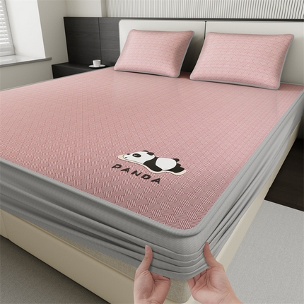 叠派家纺  2025新款5A抗菌A类冰丝凉席-饼干花熊猫款 床笠-熊猫-粉色