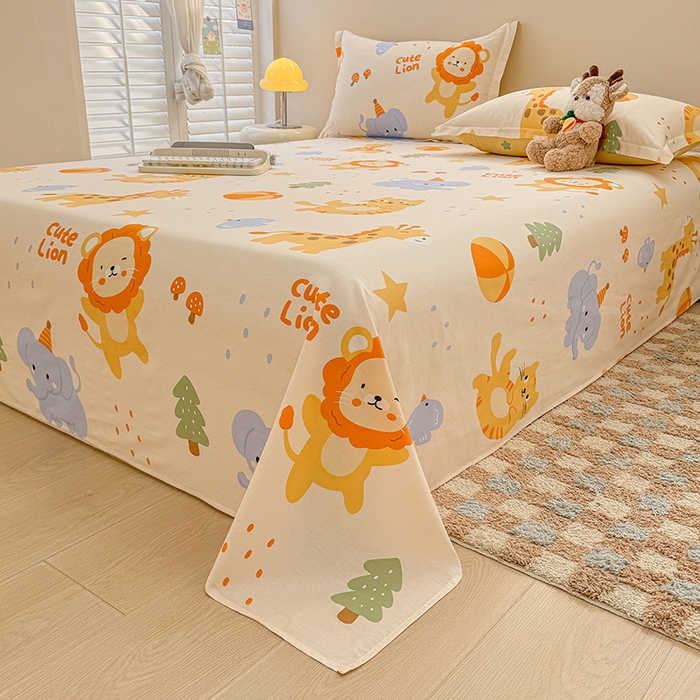 91家纺网 家纺一手货源 找家纺 绵庭家纺 2025新款12868全棉套件单品系列二单床单 狮子乐园